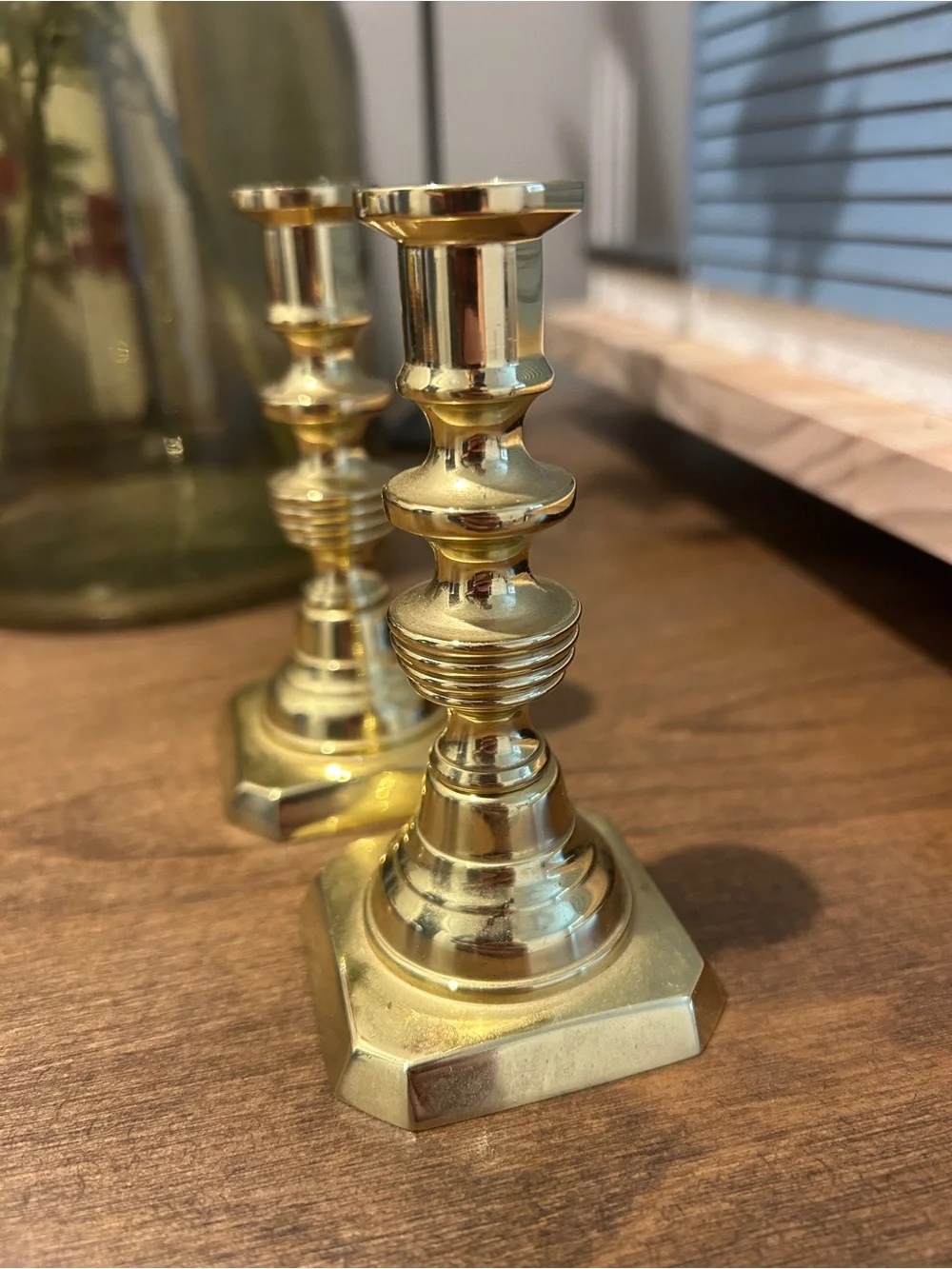 Vintage Solid Brass Candlestick Holders Pair • 4” Taper Candle Holders